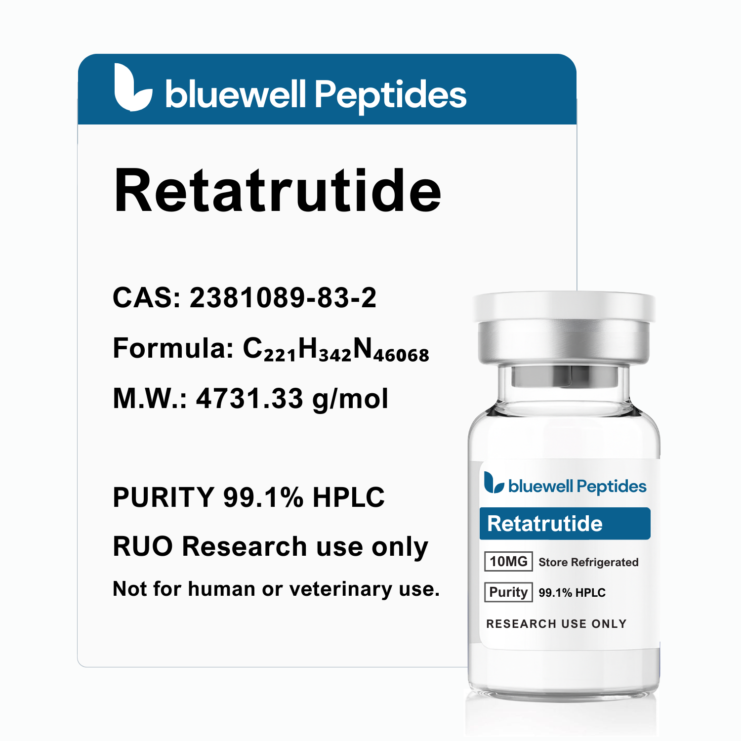 Retatrutide 10mg high purity research peptide vial – Bluewell Peptides