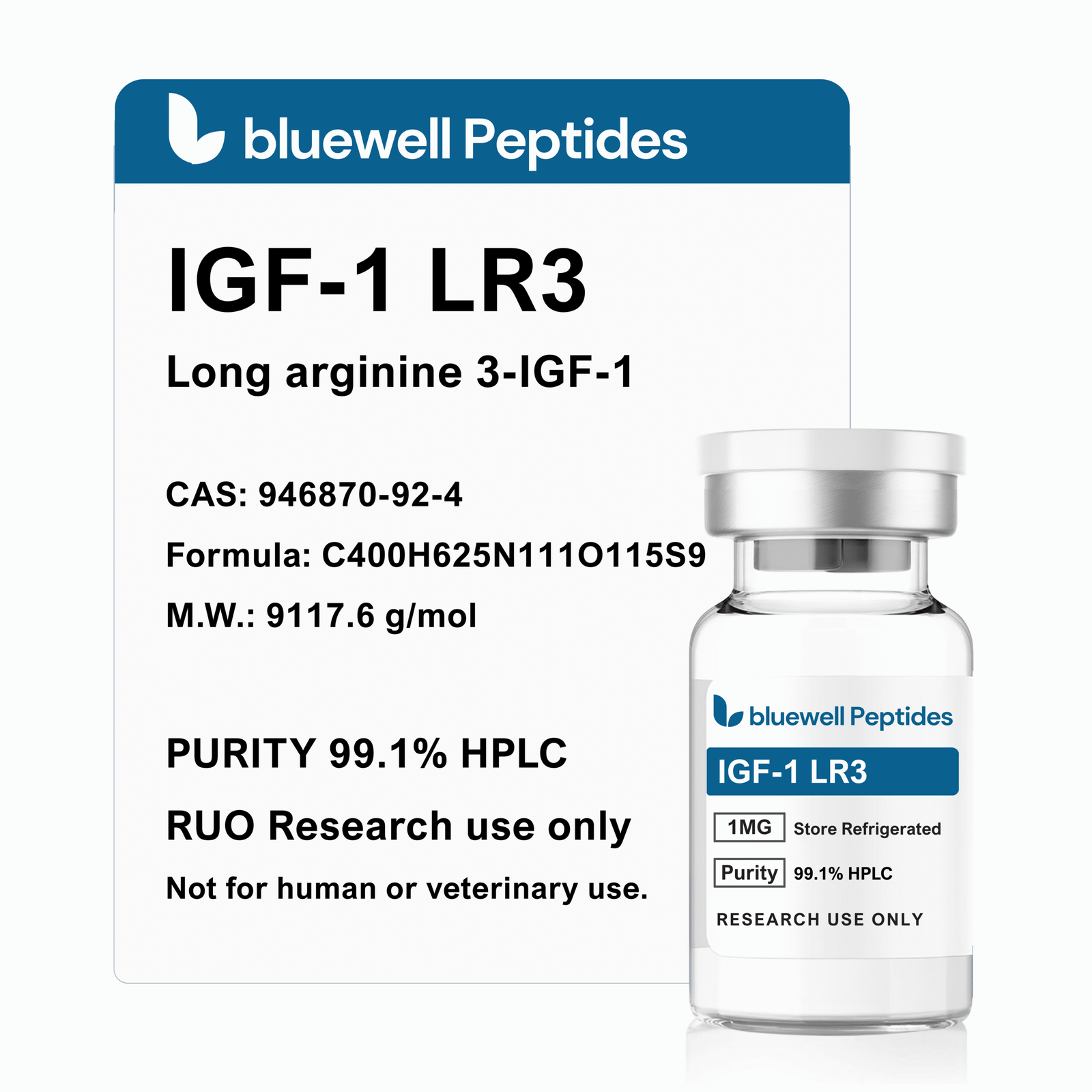 IGF-1 LR3 1mg high-purity research peptide vial – Bluewell Peptides