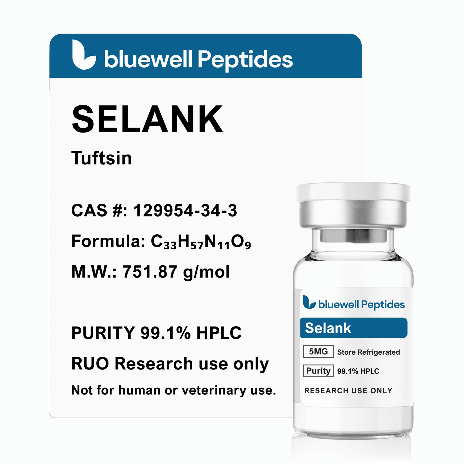 Selank 5mg high-purity research peptide vial – Bluewell Peptides