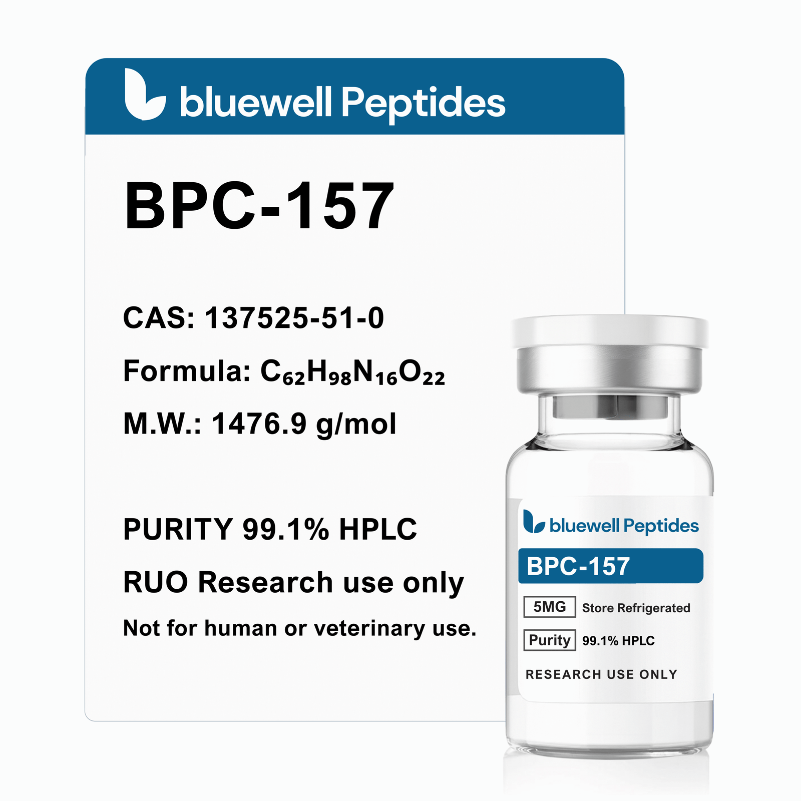 BPC-157 5mg high-purity lyophilised research peptide vial – Bluewell Peptides
