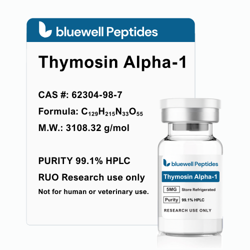 Thymosin Alpha 1 5mg lyophilised high purity research peptide vial by Bluewell Peptides