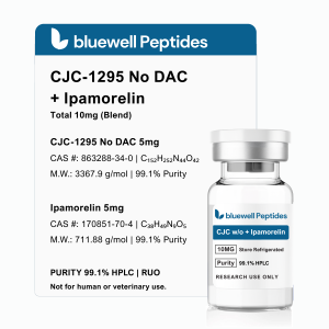 CJC-1295 No DAC + Ipamorelin 10mg Blend lyophilised high purity research peptide vial by Bluewell Peptides