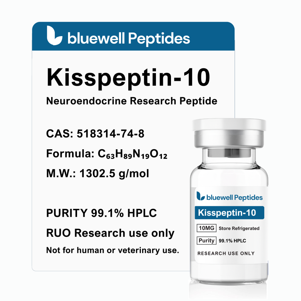 Kisspeptin 10 10mg lyophilised high purity research peptide vial by Bluewell Peptides