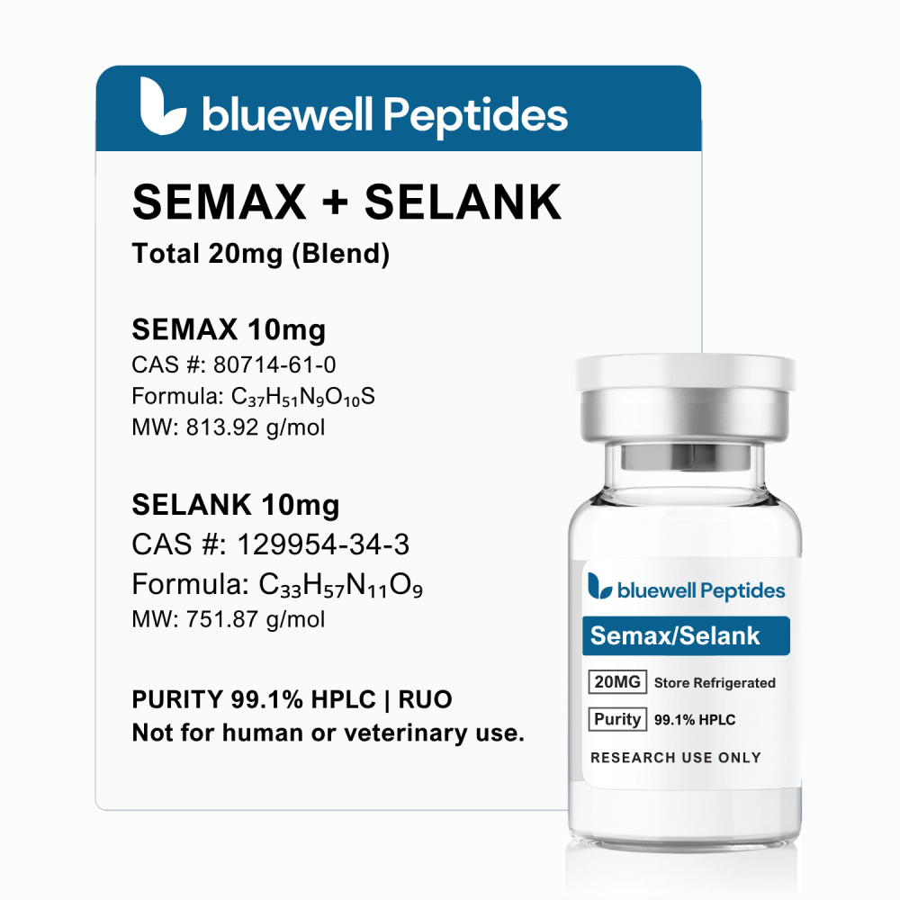 _SEMAX + SELANK BLEND PEPTIDE High-Purity Research Peptide by Bluewell Peptides, COA Verified, Vial Image